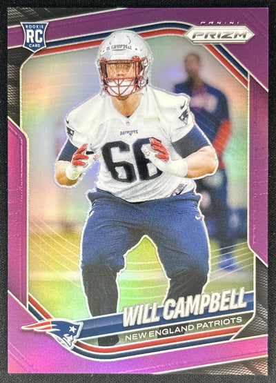 Will Campbell 2025 Panini Prizm Purple /125 Patriots front
