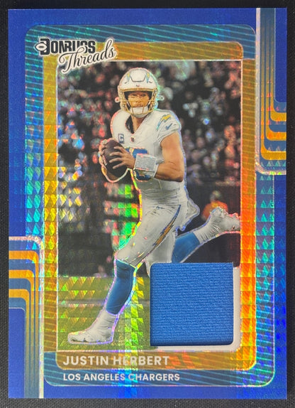 Justin Herbert 2025 Donruss Optic Threads Blue Hyper Prizm Chargers - sports trading card - Wayne Collection