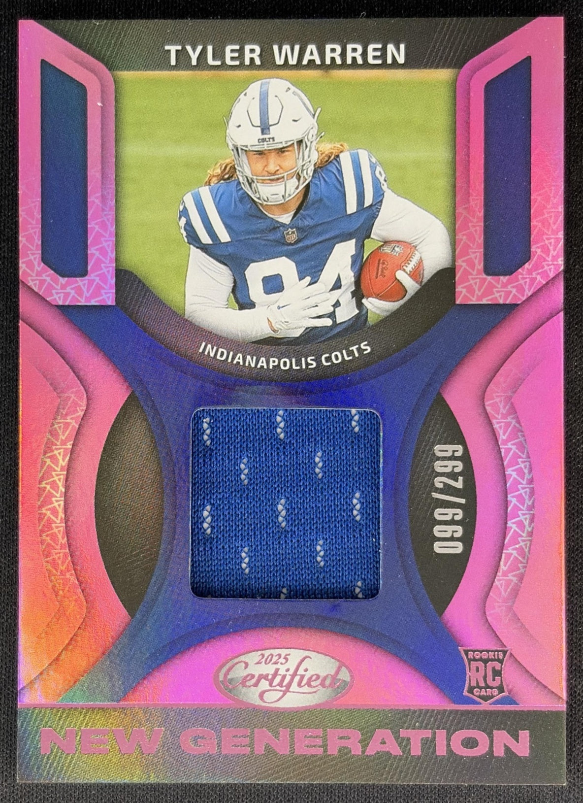 Tyler Warren 2025 Panini Certified New Generation Jerseys Mirror Pink /299 Colts Sports Trading Cards