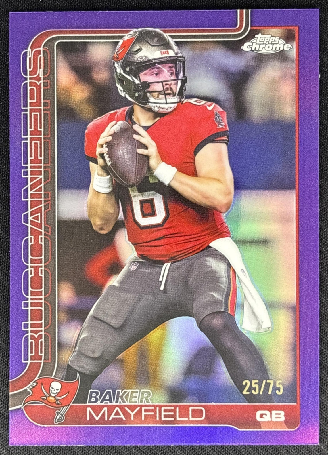 Baker Mayfield 2025 Topps Chrome Purple Refractor /75 Buccaneers Sports Trading Card