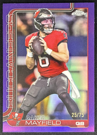 Baker Mayfield 2025 Topps Chrome Purple Refractor /75 Buccaneers Sports Trading Card