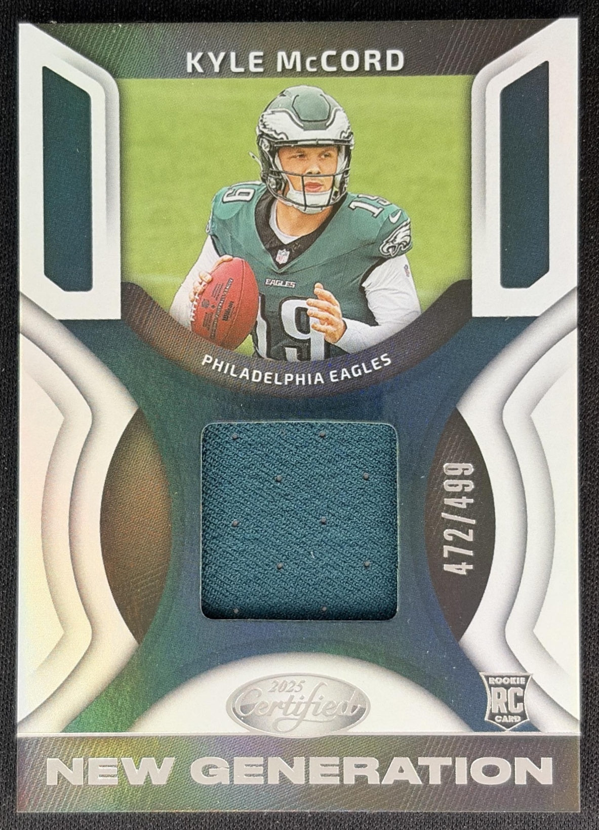 Kyle McCord 2025 Panini Certified New Generation Jerseys Mirror /499 Eagles front