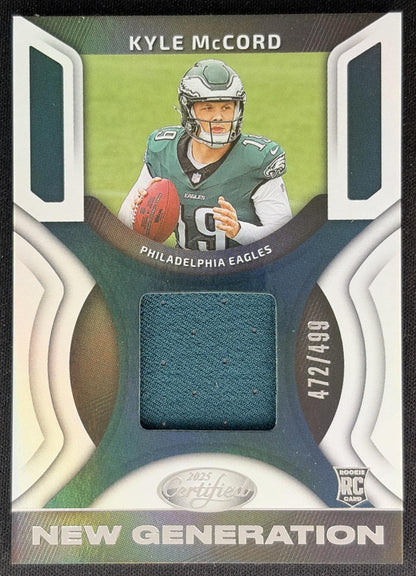 Kyle McCord 2025 Panini Certified New Generation Jerseys Mirror /499 Eagles front