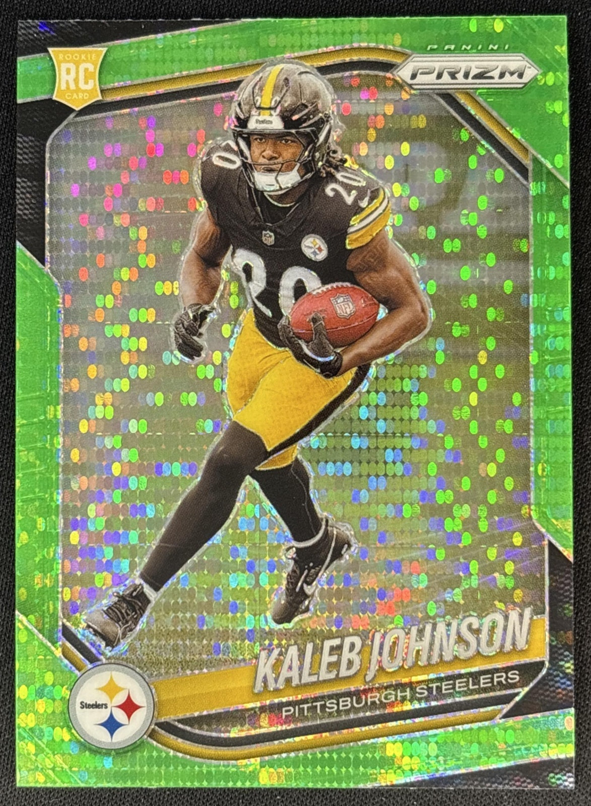 Kaleb Johnson 2025 Panini Prizm Neon Green Pulsar Steelers