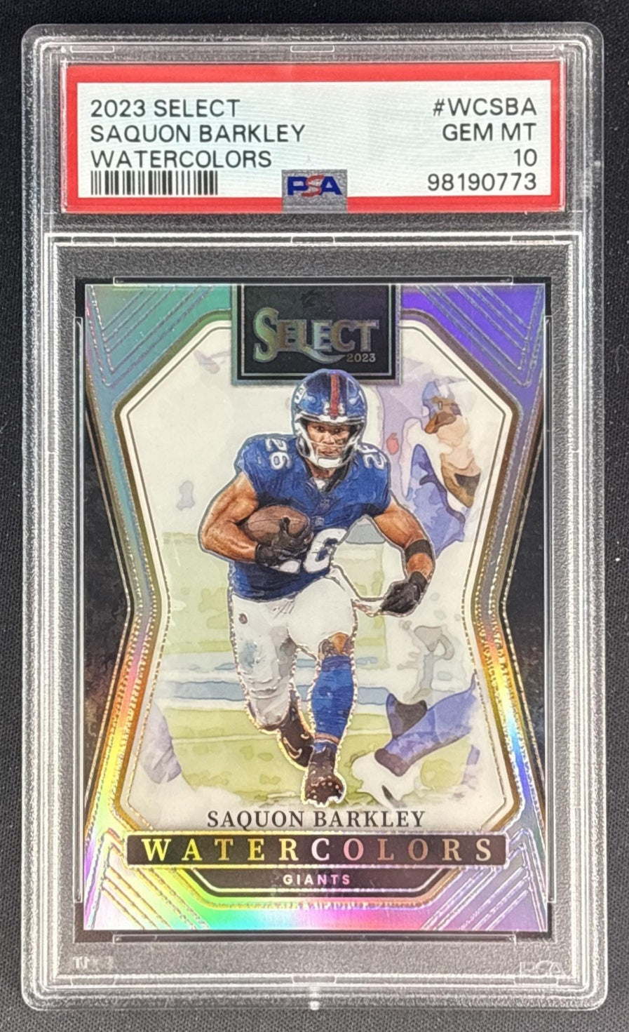 Saquon Barkley 2023 Panini Select Watercolors PSA 10 Giants front