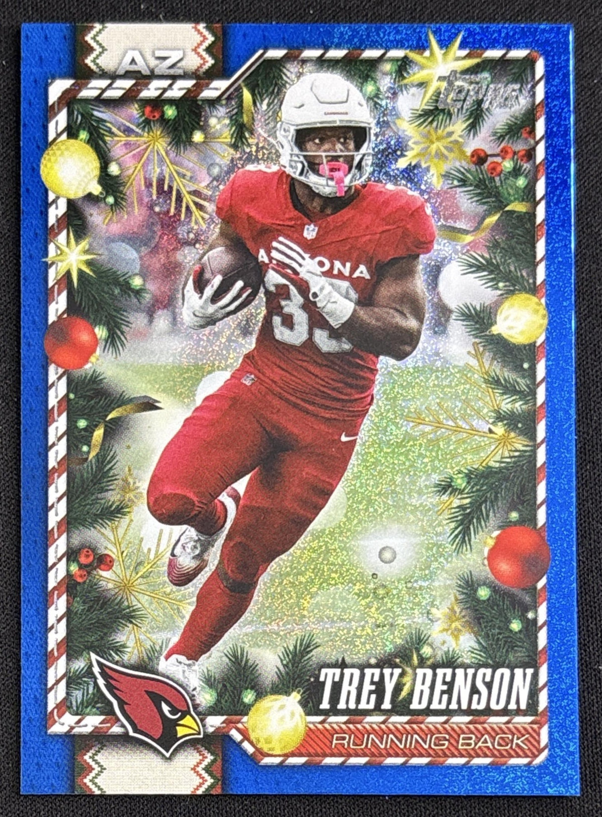 Trey Benson 2026 Topps Holiday Blue Metallic Glitter Cardinals | Arizona Cardinals