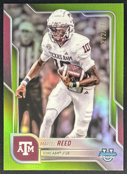 Marcel Reed 2025 Chrome University Prospects Lime Green Refractor /275 Aggies front