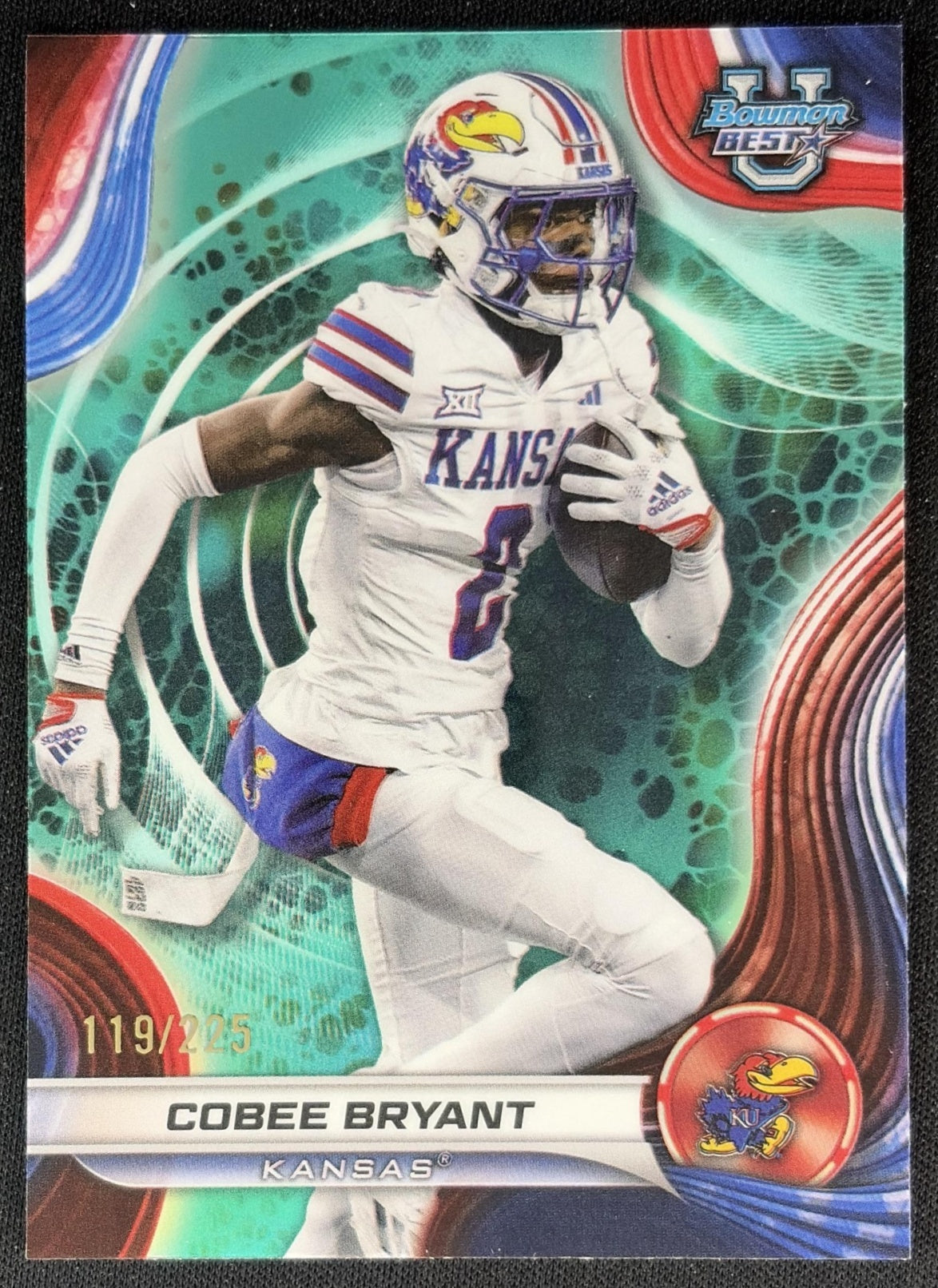 Cobee Bryant 2024 Bowman Best University Aqua Refractor /225 Jayhawks Sports Trading Cards
