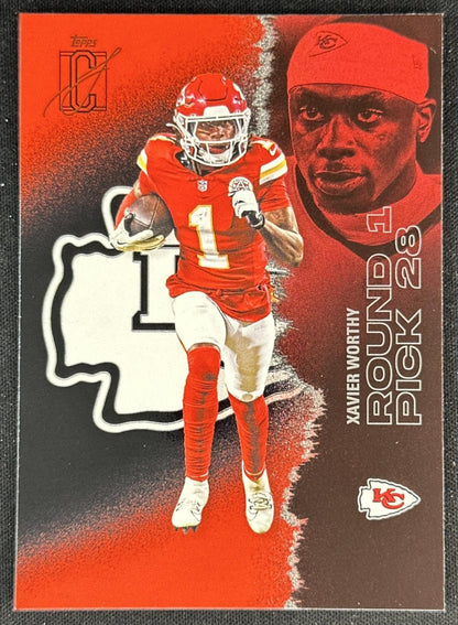 Xavier Worthy 2025 Topps Signature Class Veteran Red & Black Foil Chiefs front