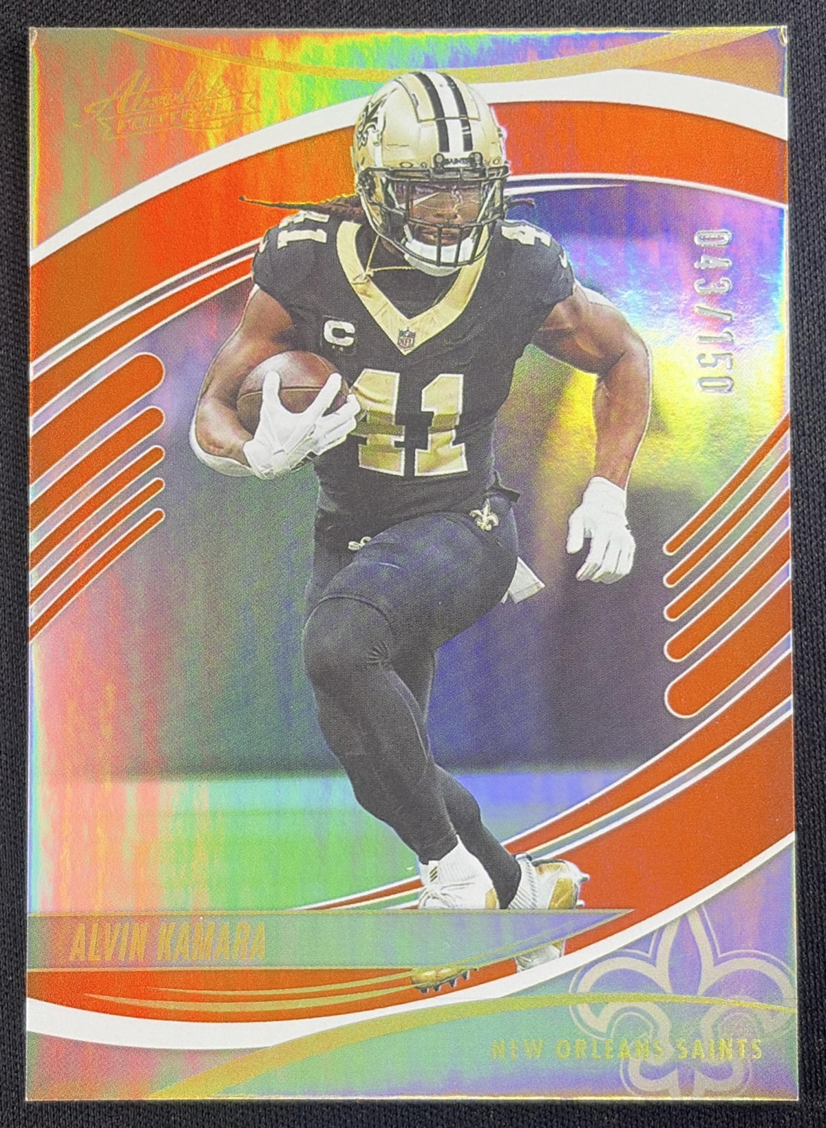 Alvin Kamara 2025 Panini Absolute Spectrum Orange /150 Saints New Orleans Saints