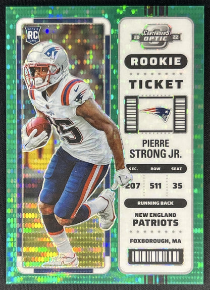 Pierre Strong Jr. 2022 Panini Contenders Optic Green Pulsar /30 Patriots front