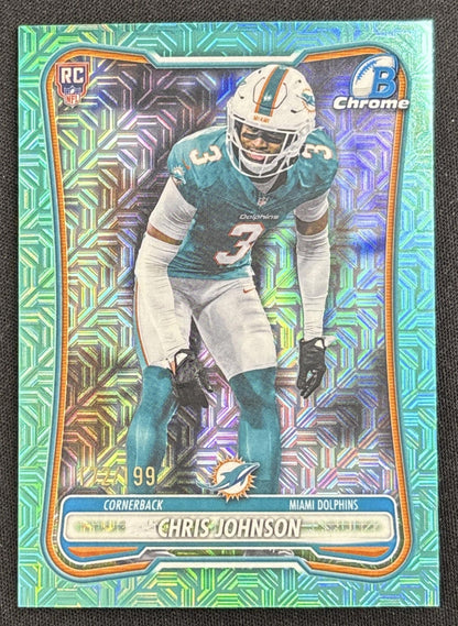 Chris Johnson 2026 Bowman Chrome NFL Aqua Mojo Refractor /199 Dolphins Sports Trading Card