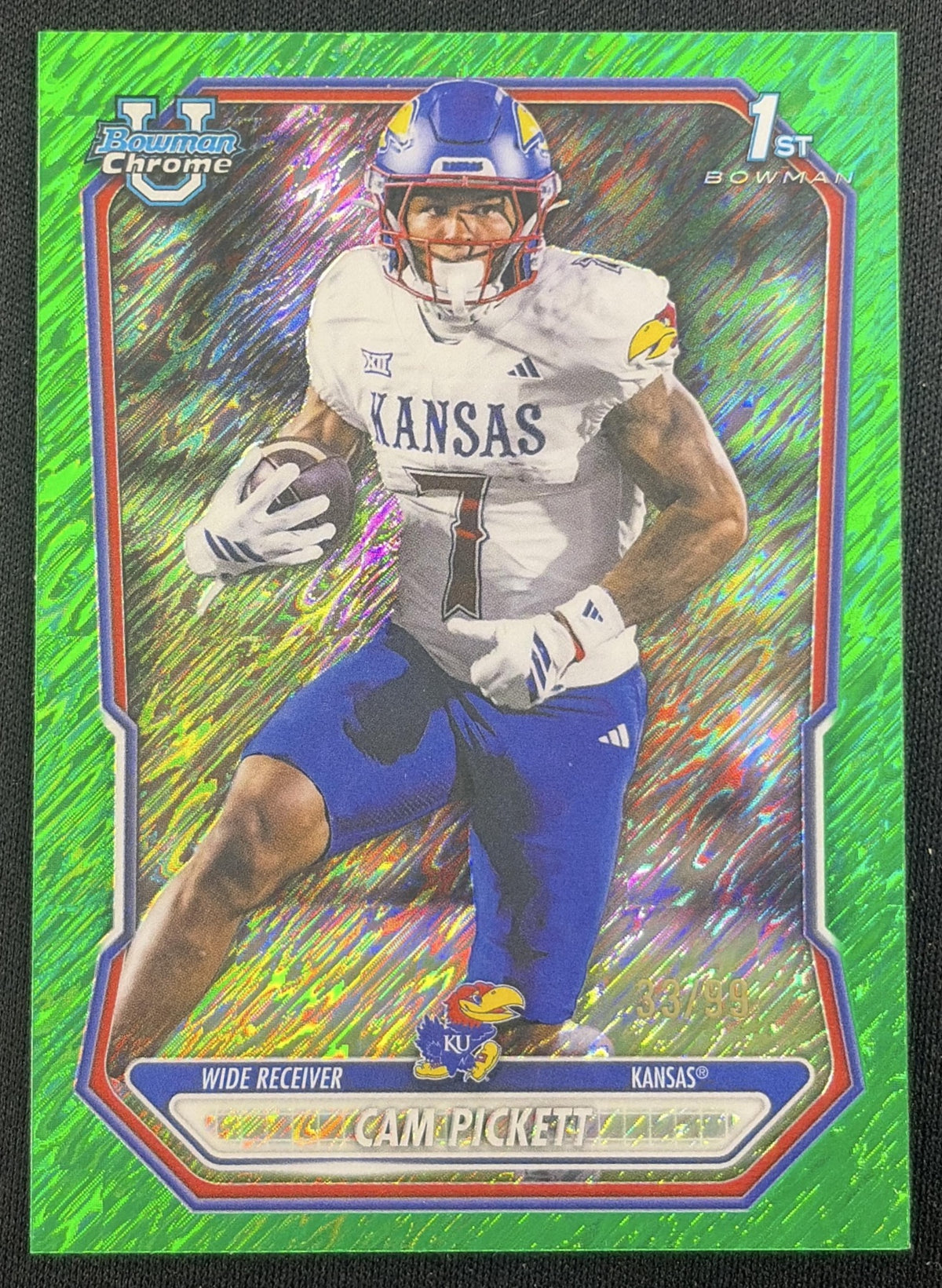 Cam Pickett 2026 Bowman Chrome Prospects Green Shimmer Refractor /99 Jayhawks