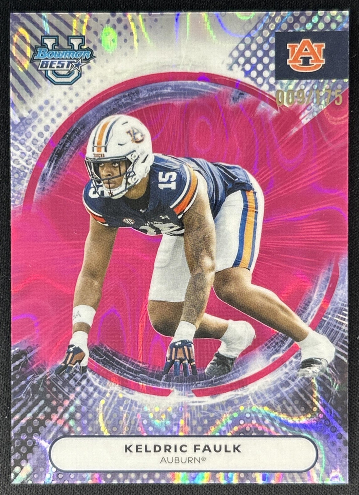 Keldric Faulk 2025 Bowman Best University Pink Lava Refractor /175 Tigers front