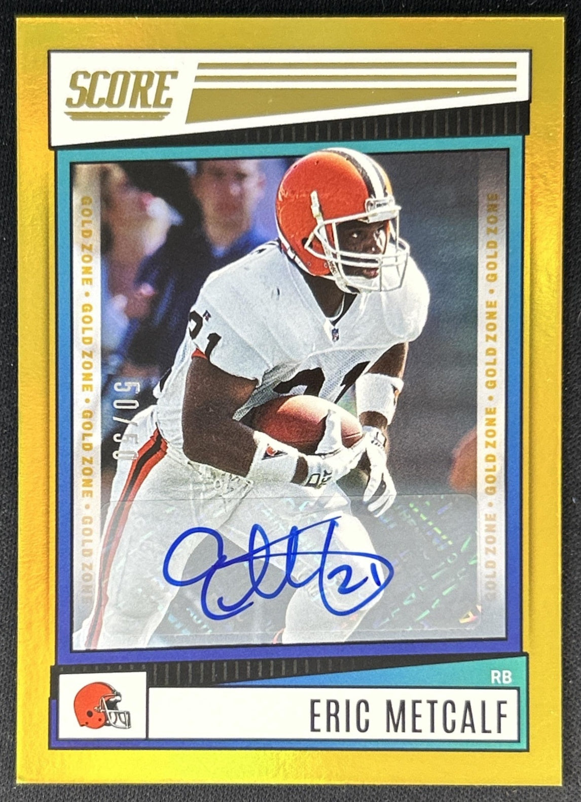 Eric Metcalf 2022 Panini Score Signatures Gold Zone /50 Browns front