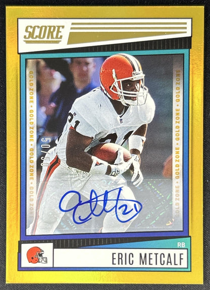 Eric Metcalf 2022 Panini Score Signatures Gold Zone /50 Browns front