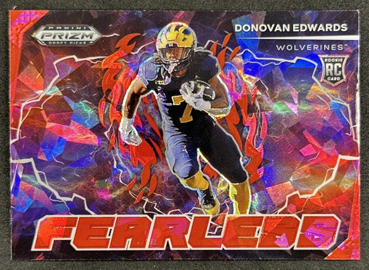 Donovan Edwards 2025 Panini Prizm Draft Picks Fearless Red Ice Wolverines Dolphins - Front