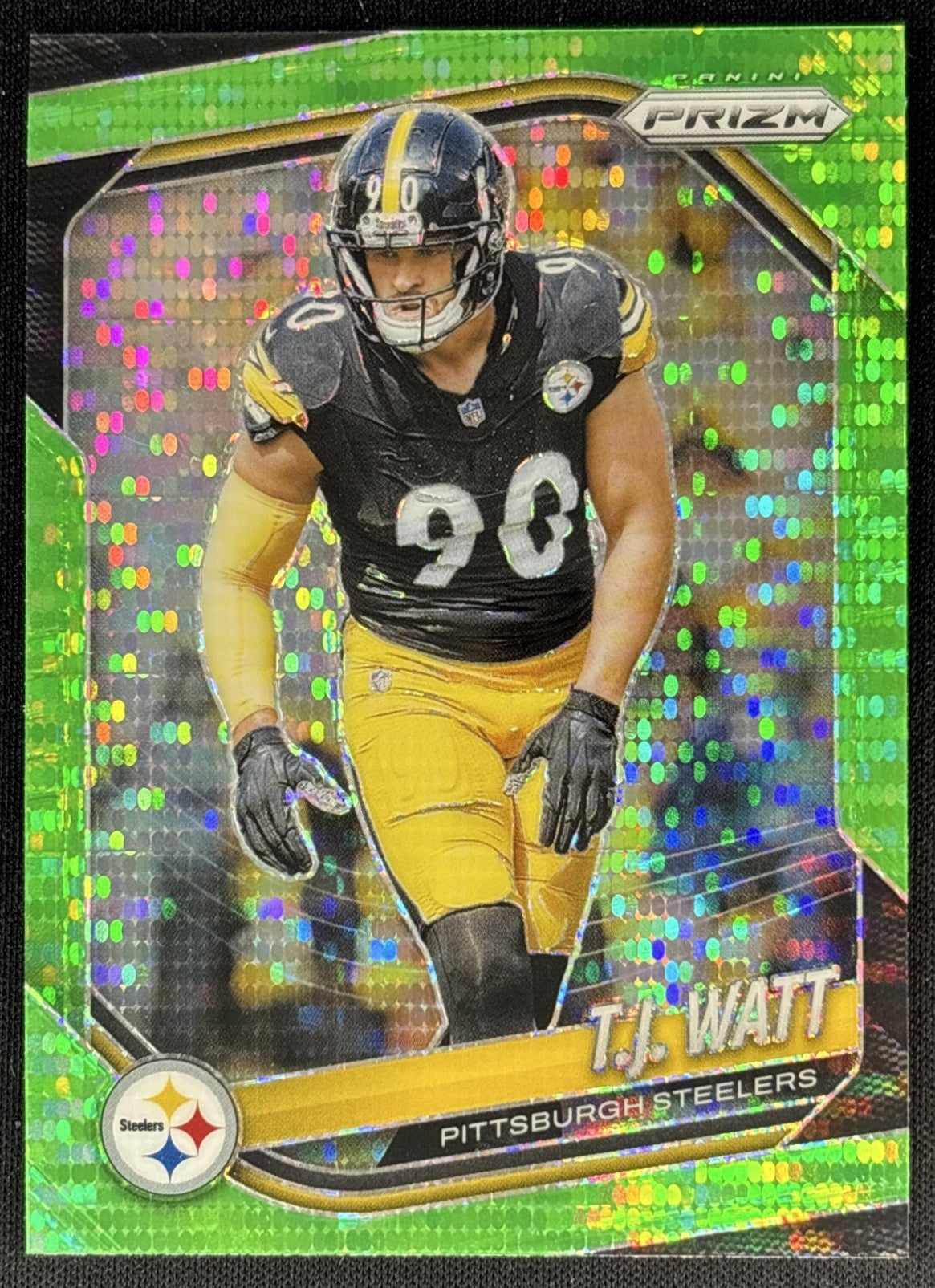 T.J. Watt 2025 Panini Prizm Neon Green Pulsar Steelers