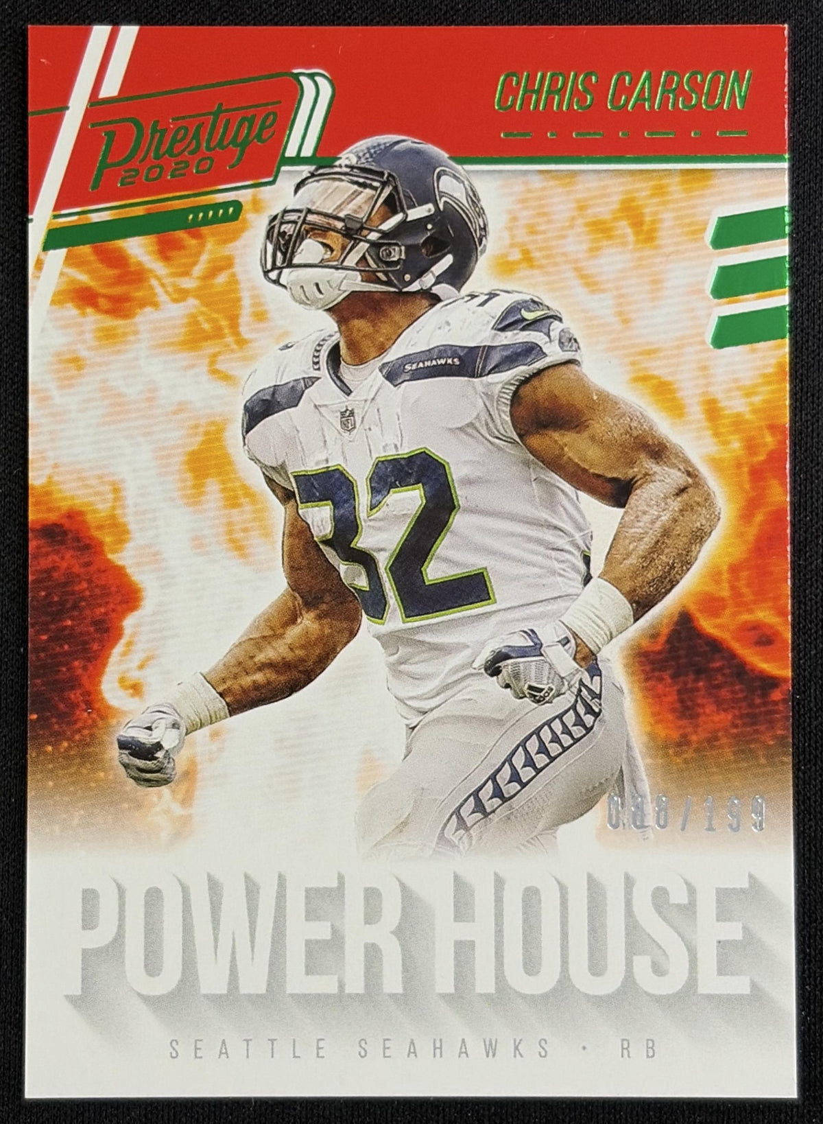 Chris Carson 2020 Panini Prestige Power House Xtra Points Green /199 Seahawks