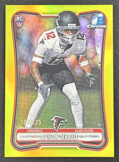 Avieon Terrell 2026 Bowman Chrome NFL Yellow Refractor /275 Falcons Sports Trading Card