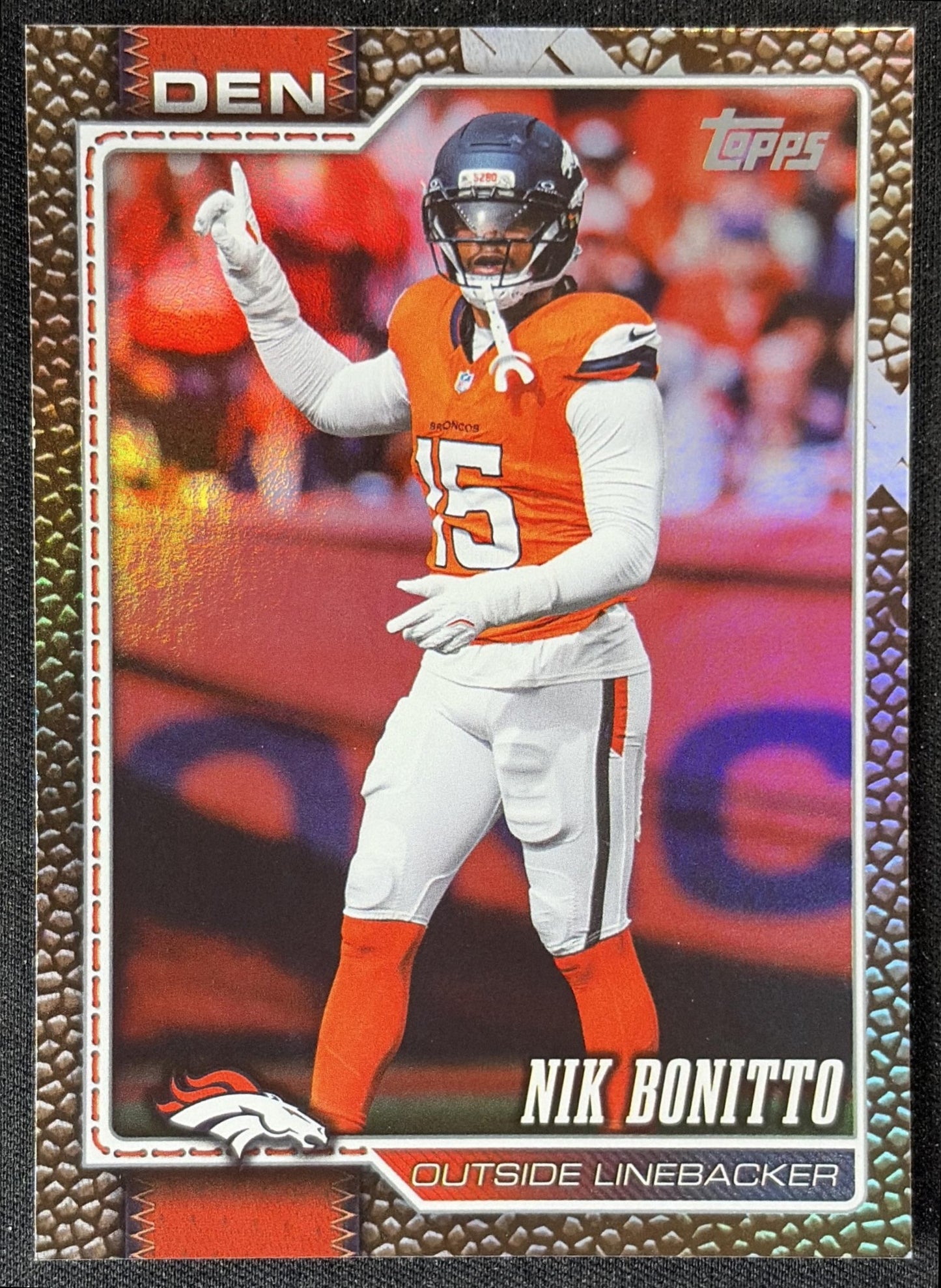 Nik Bonitto 2026 Topps Football Leather Foil Broncos front