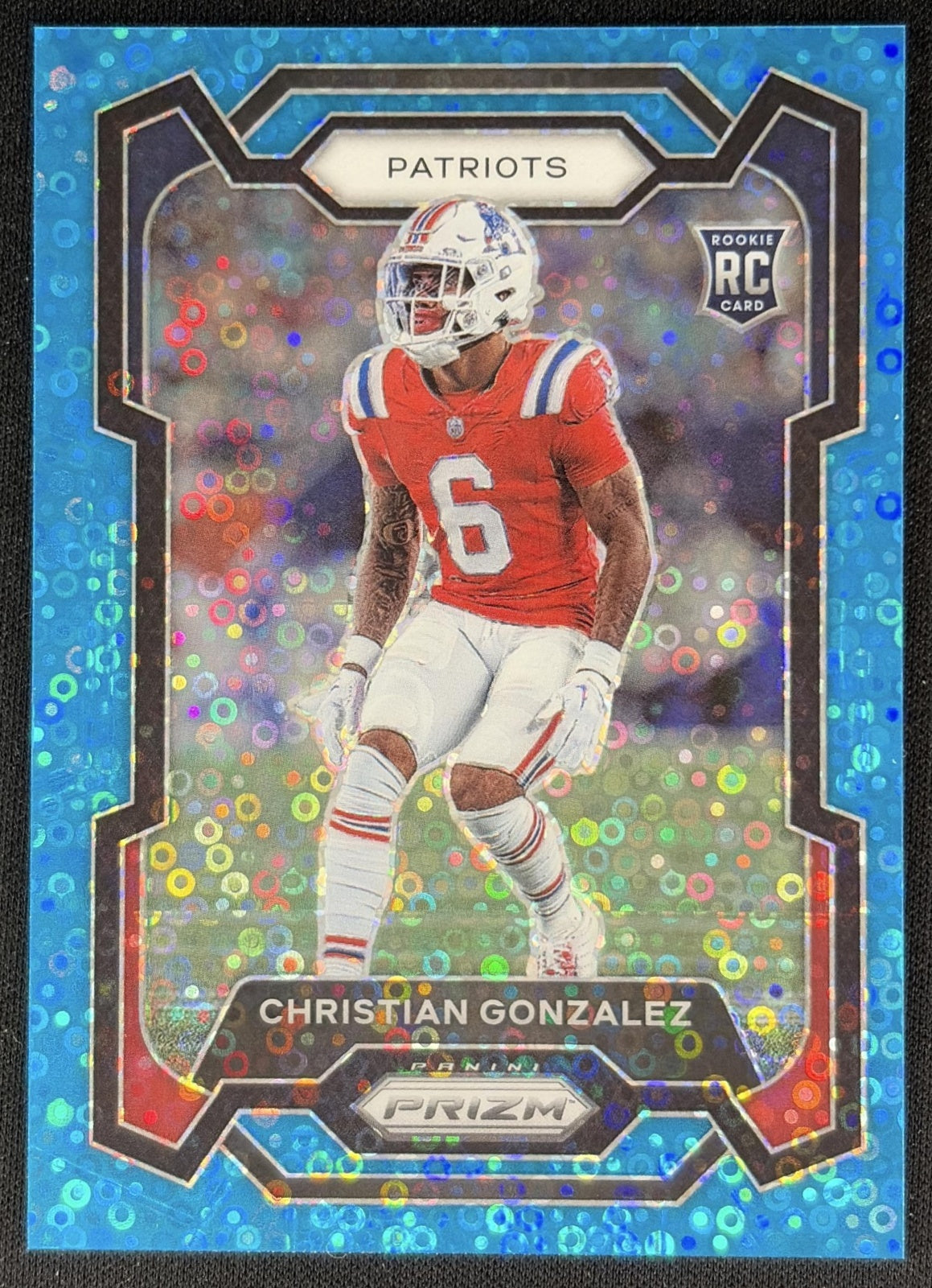 Christian Gonzalez 2023 Panini Prizm No Huddle Blue /95 Patriots front