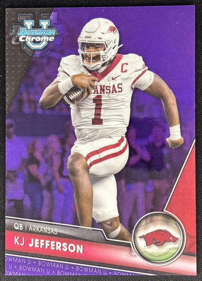 KJ Jefferson 2023 Bowman University Chrome Purple Refractor /399 Razorbacks front