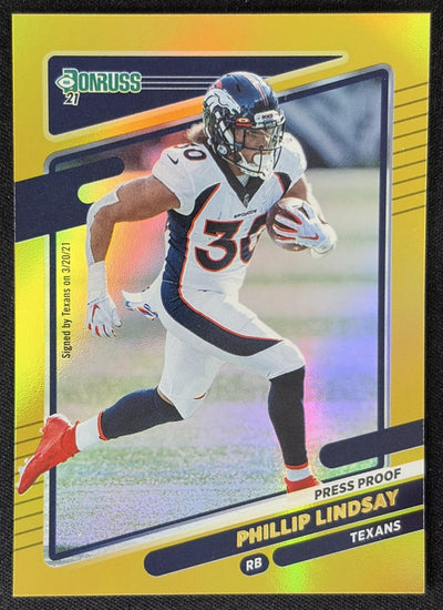 Phillip Lindsay 2021 Panini Donruss Press Proof Premium Texans Sports Trading Card