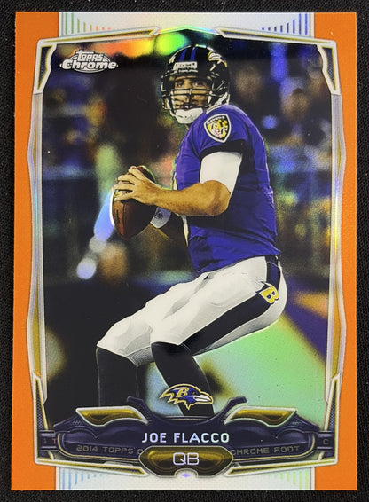 Joe Flacco 2014 Topps Chrome Orange Refractors Ravens sports trading card front