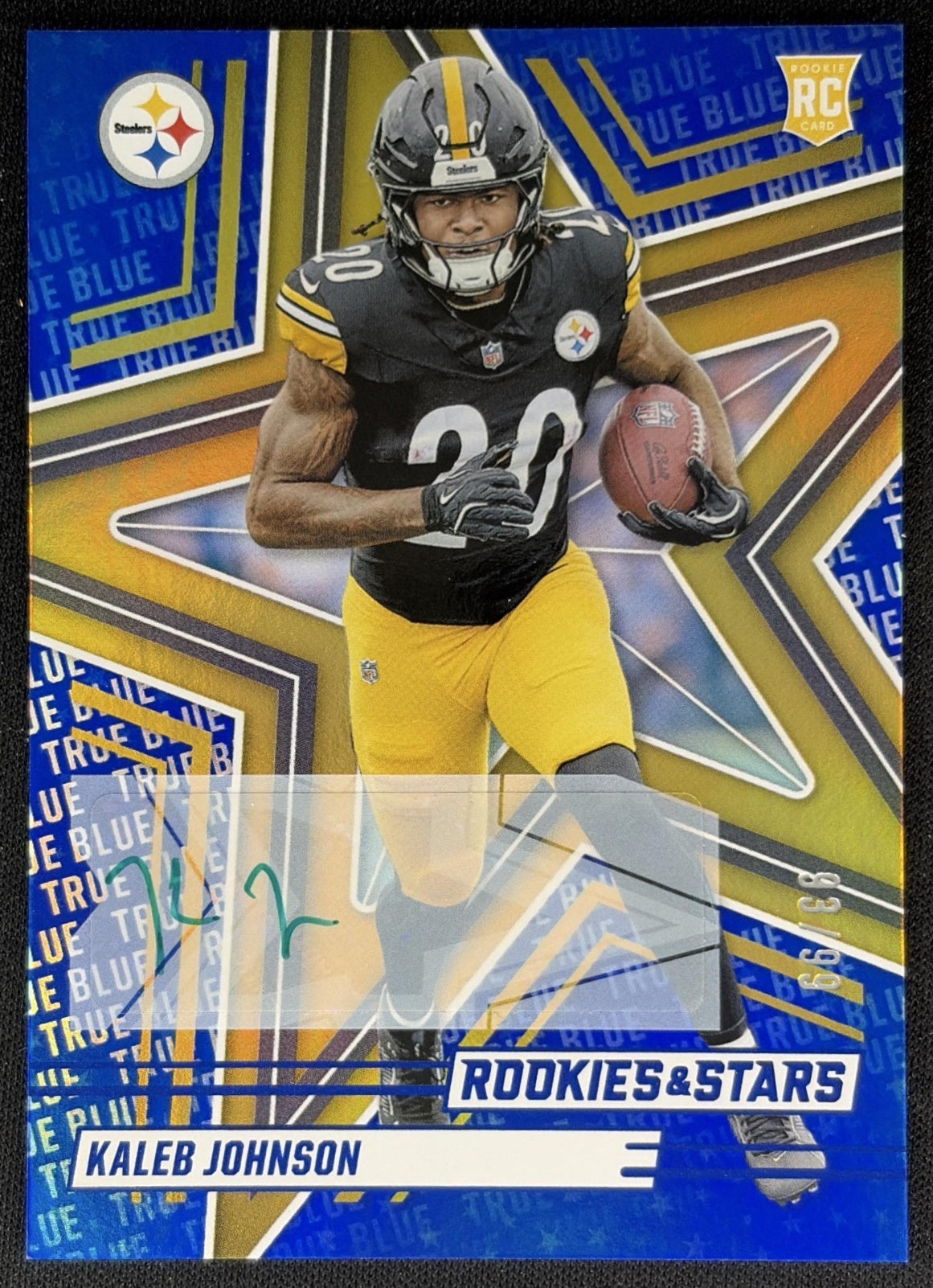 Kaleb Johnson 2025 Panini Rookies & Stars Signatures True Blue /99 Steelers