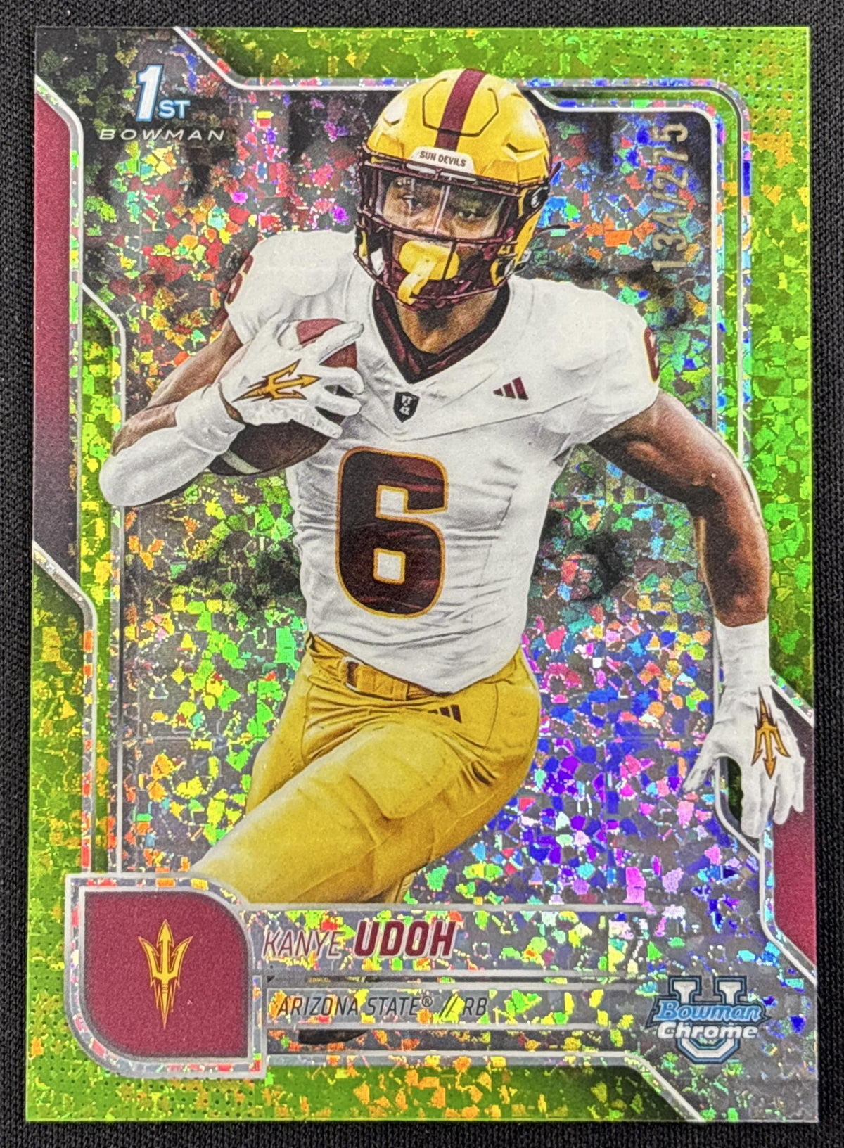 Kanye Udoh 2025 Bowman Chrome University Prospects Lime Green Mini-Diamond Refractor /275 Sun Devils