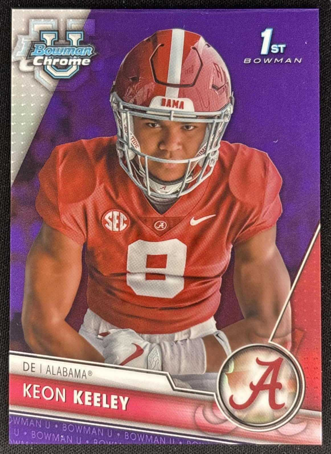Keon Keeley 2023 Bowman University Chrome Purple Refractor /399 Crimson Tide front