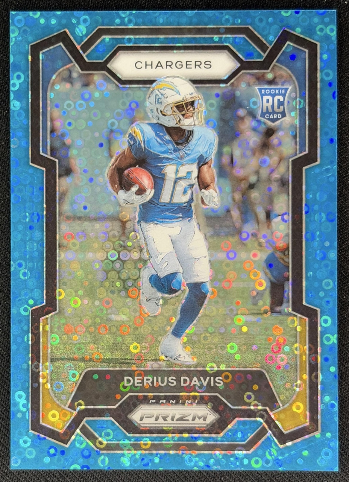 Derius Davis 2023 Panini Prizm No Huddle Blue /95 Chargers front