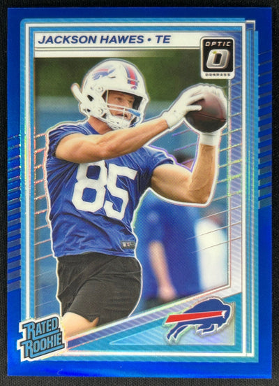 Jackson Hawes 2025 Donruss Optic Rated Rookie Blue Prizm /249 Bills Sports Trading Card