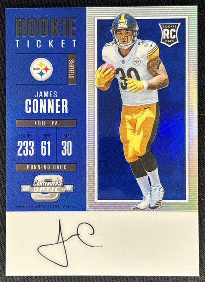James Conner 2017 Panini Contenders Optic Rookie Ticket Auto Blue /25 Steelers