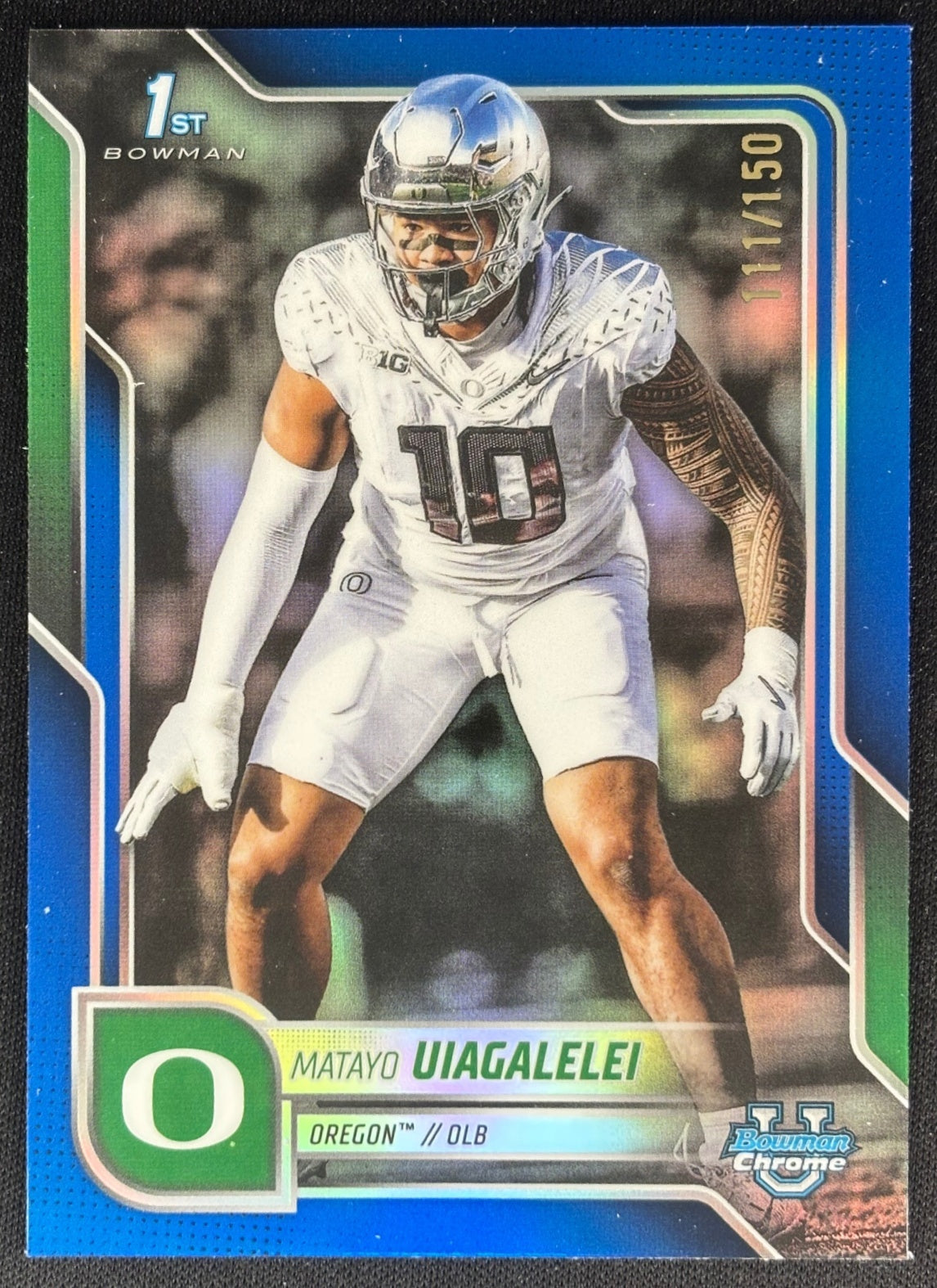 Matayo Uiagalelei 2025 Chrome University Prospects Blue Refractor /150 Ducks Sports Trading Cards