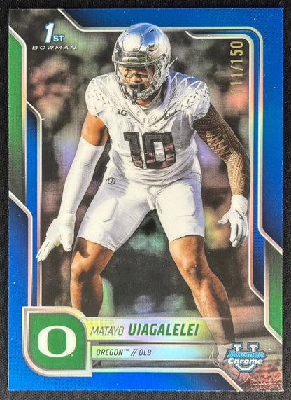 Matayo Uiagalelei 2025 Chrome University Prospects Blue Refractor /150 Ducks Sports Trading Cards