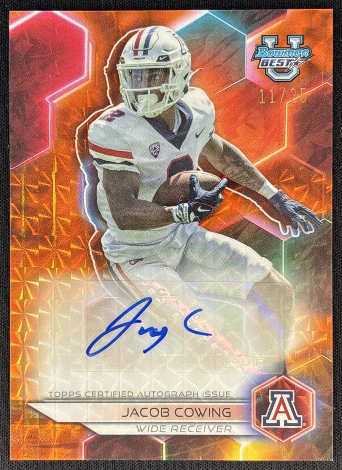 Jacob Cowing 2023 Bowman University Best of Auto Orange Geometric /25 Wildcats front