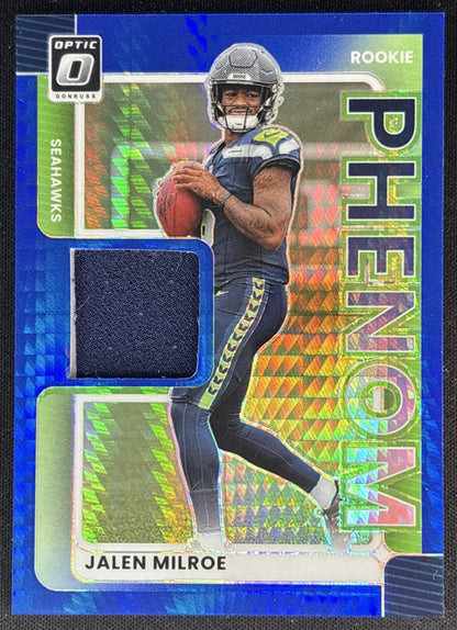 Jalen Milroe 2025 Panini Donruss Optic Rookie Phenoms Blue Hyper Prizm Seahawks