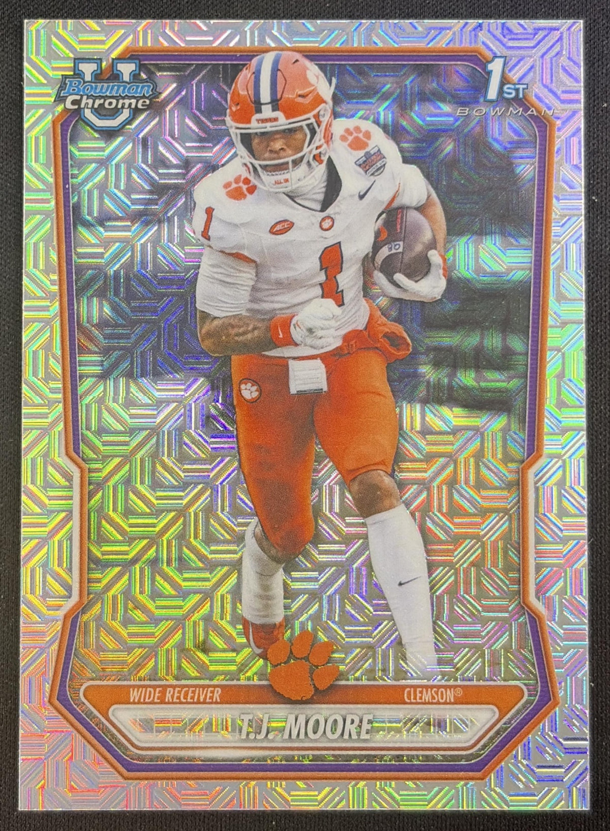 T.J. Moore 2026 Bowman Chrome Prospects Mojo Refractor Tigers Clemson Tigers Sports Trading Card