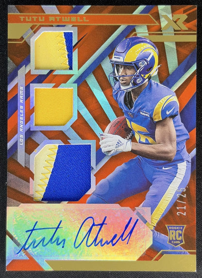 Tutu Atwell 2021 Panini XR Orange Rookie Patch Auto /25 Rams front