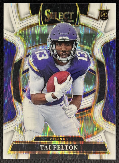 Tai Felton 2025 Panini Select Concourse White Prizm Shock /799 Vikings Sports Trading Cards
