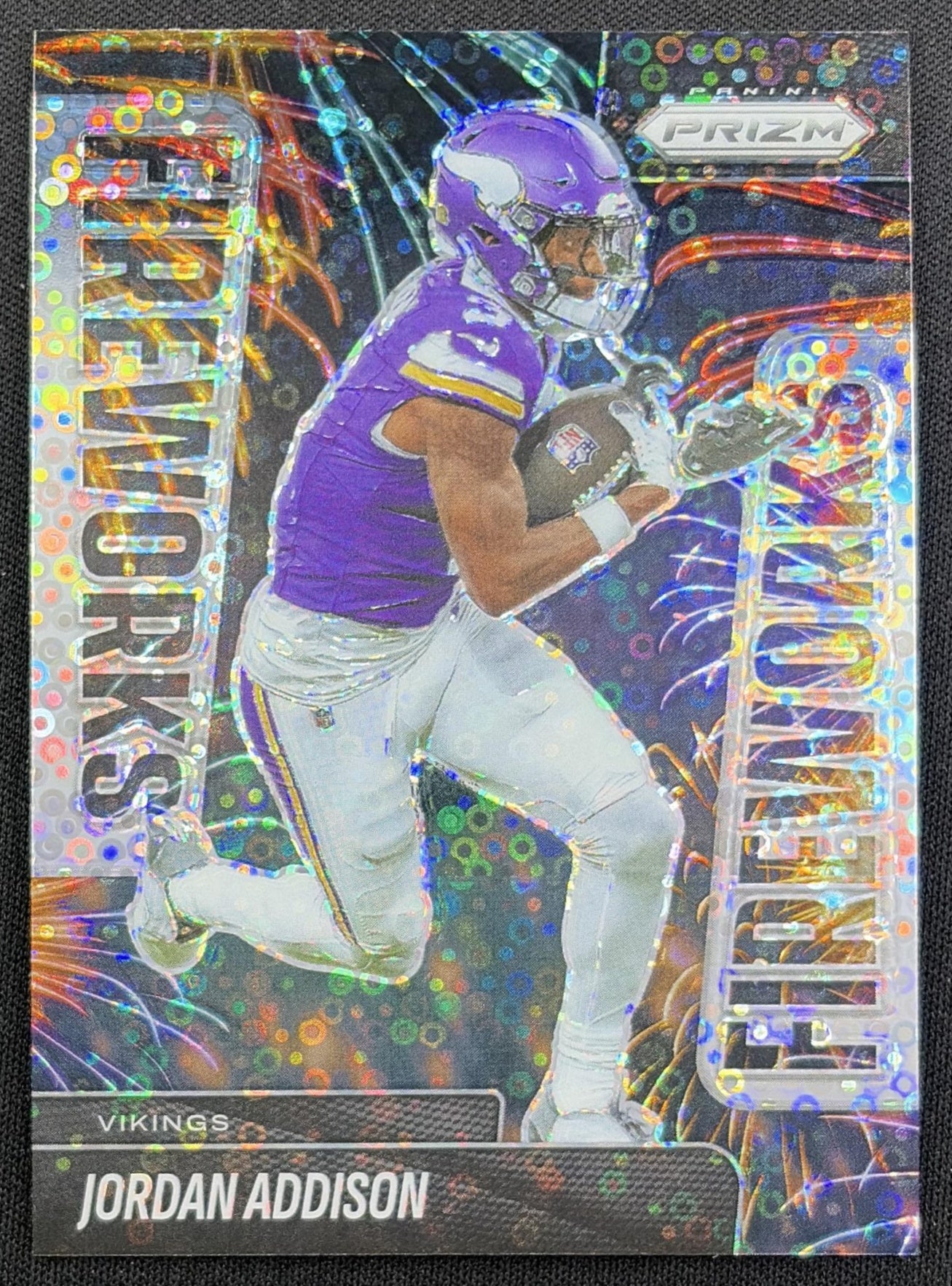 Jordan Addison 2025 Panini Prizm Fireworks No Huddle Vikings Minnesota Vikings