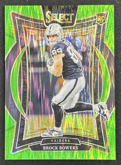 Brock Bowers 2024 Panini Select Concourse Neon Green Prizm Shock /599 Raiders