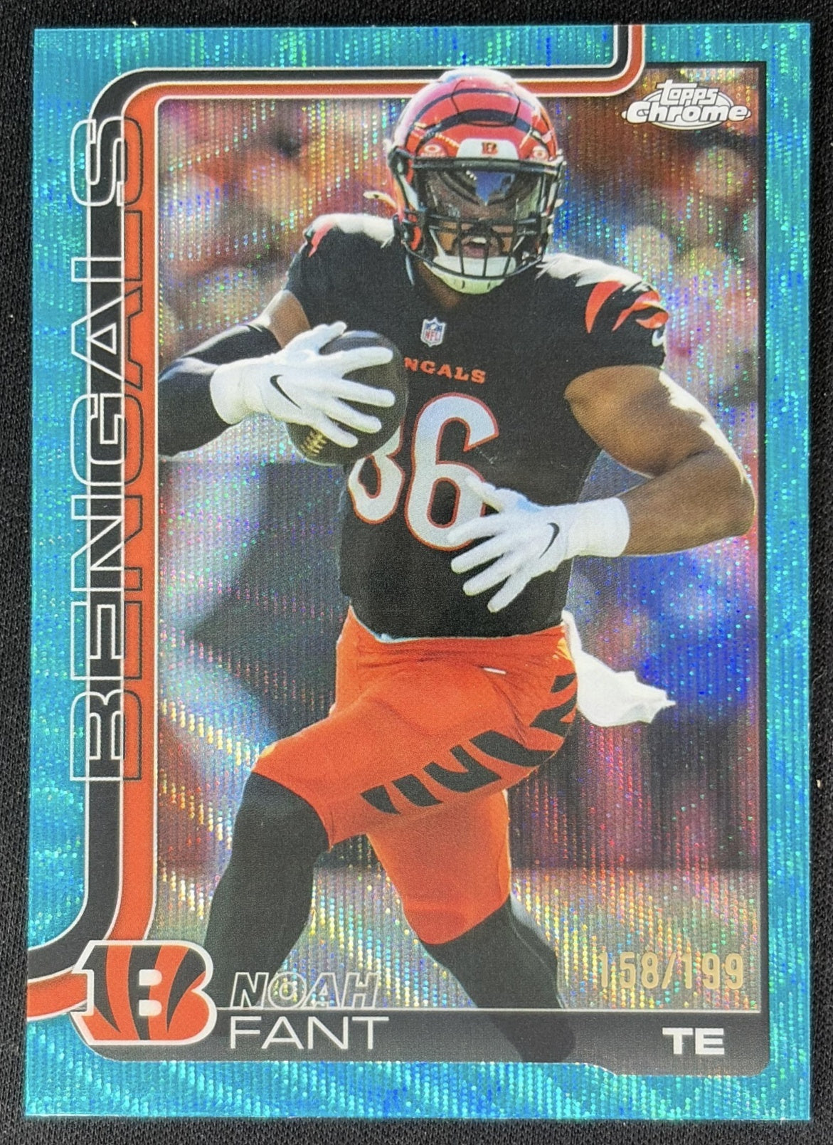 Noah Fant 2025 Topps Chrome Aqua Wave Refractor /199 Bengals Sports Trading Cards