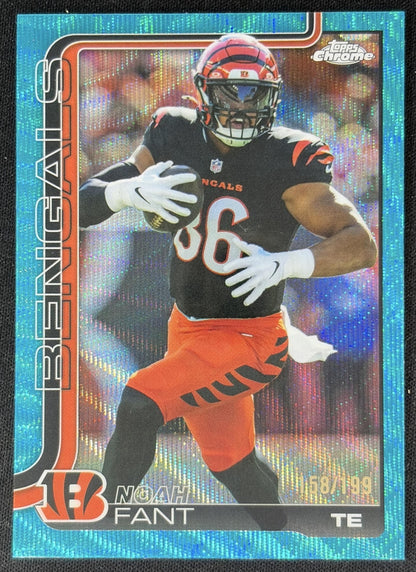 Noah Fant 2025 Topps Chrome Aqua Wave Refractor /199 Bengals Sports Trading Cards