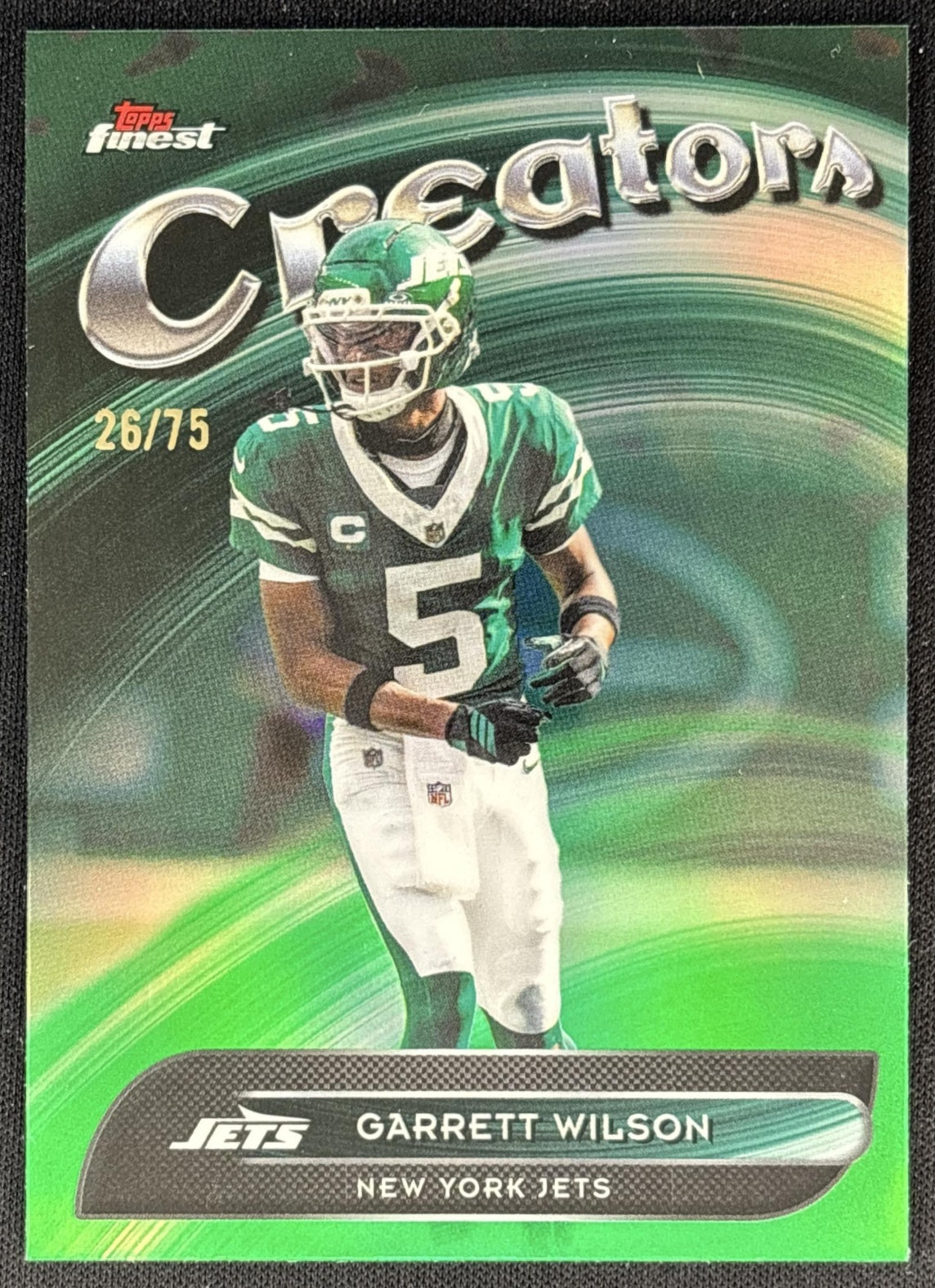 Garrett Wilson 2025 Topps Finest Creators Green Refractor /75 Jets front