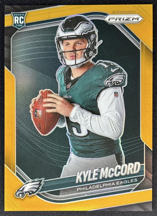 Kyle McCord 2025 Panini Prizm Rookie Variations Gold /10 Eagles front