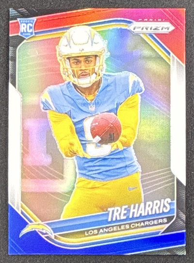 Tre Harris 2025 Panini Prizm Red White & Blue Chargers Sports Trading Card