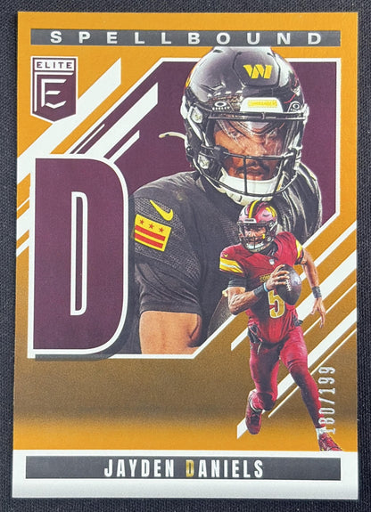Jayden Daniels 2025 Panini Donruss Elite Spellbound Orange /199 Commanders Sports Trading Card